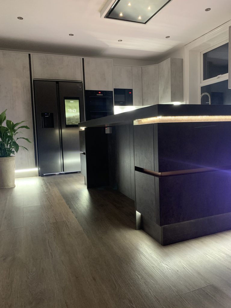 Luxe Minimal Shadowy Grey Contemporary Kitchen with WoodPanelled