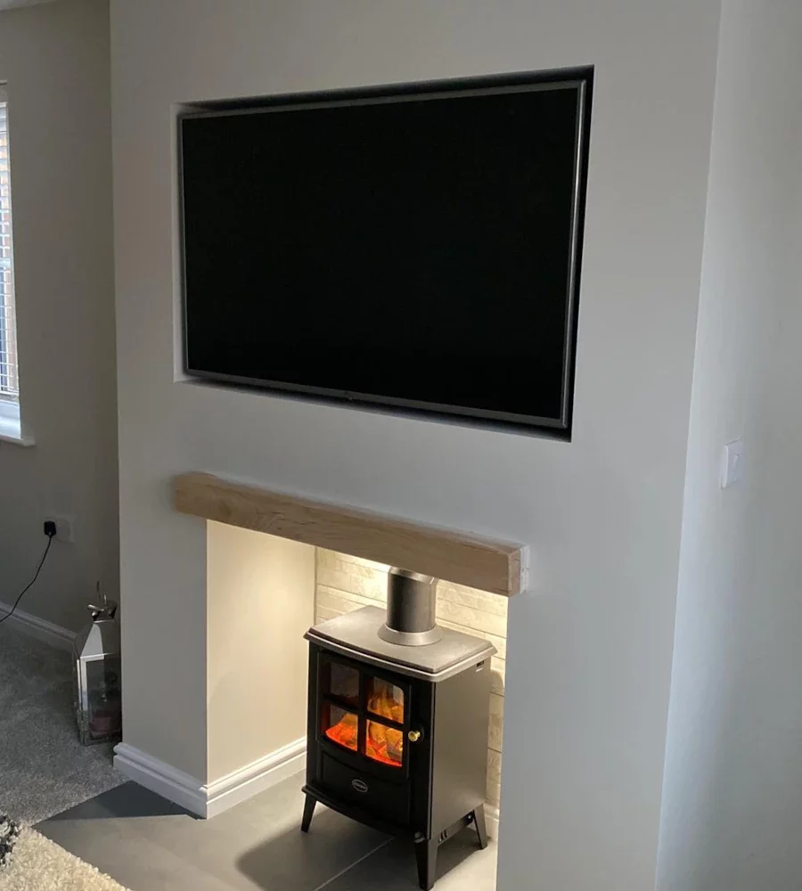 media wall with fireplace stove