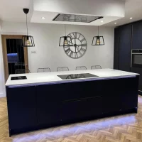 Exquisite Island Kitchen - Futuristic Handleless Design with Centered Cooker