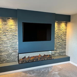 Kashmir Blue Media Wall with Electric Fire