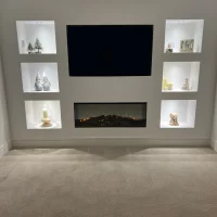 built-in media-wall with fire