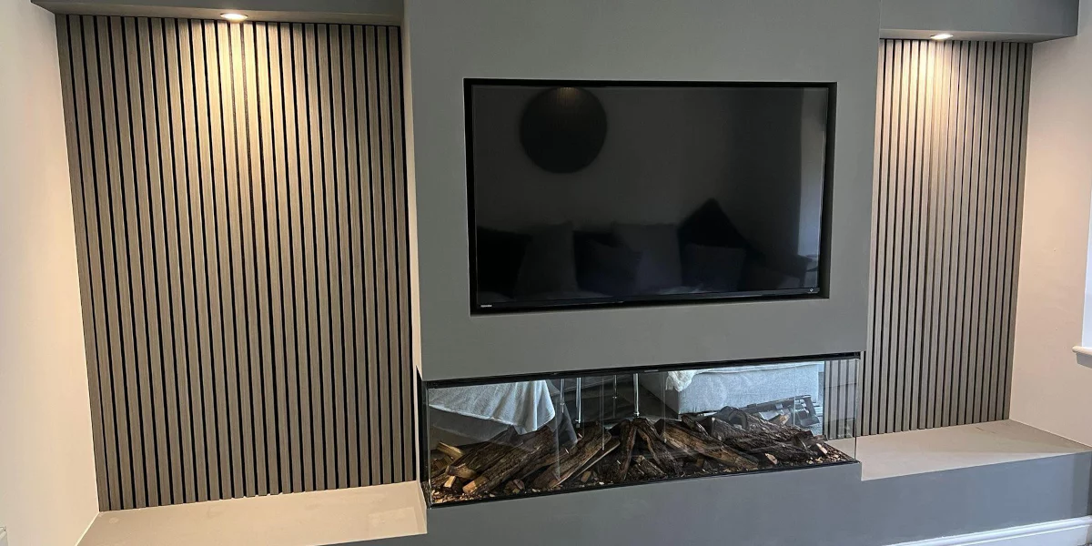 contemporary media wall with fireplace