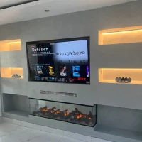 marbel effect media wall with fire